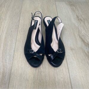 Beautifeel Mia Black Luminous Suede slingback peep toe pumps Size 40 / US 9